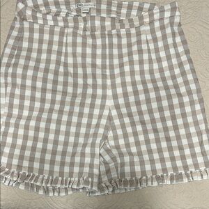 Cato High Waist Gingham Shorts - White and Tan